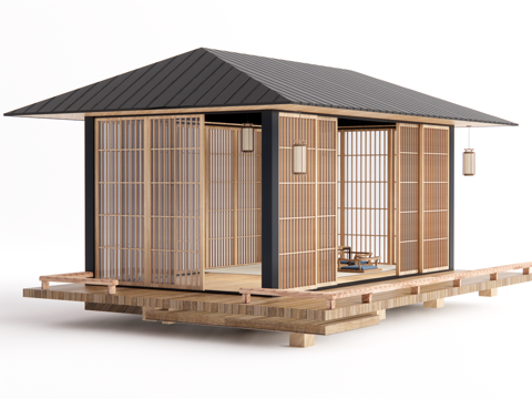  日式凉亭 茶室su模型 