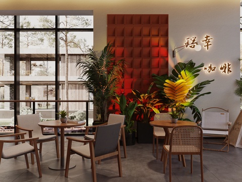  原木风咖啡厅 咖啡店景观小品 咖啡店餐桌椅 咖啡店休闲椅3d模型 
