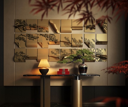  新中式墙饰 金属墙饰 端景台 立体墙饰 创意墙饰 艺术墙饰3d模型 