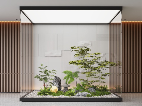  现代室内景观造景 苔藓景观 景观小品su模型 