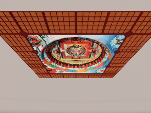  佛教天花 藏式 藻井天花 中式吊顶su模型 
