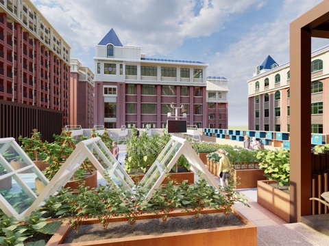  现代屋顶花园 庭院花园 空中花园 菜园 别墅庭院花su模型 