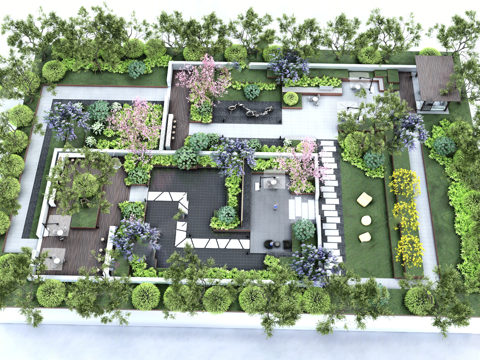  现代屋顶花园 庭院花园 空中花园 菜园 别墅庭院花su模型 