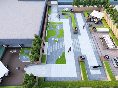  现代屋顶花园 庭院花园 空中花园su模型 