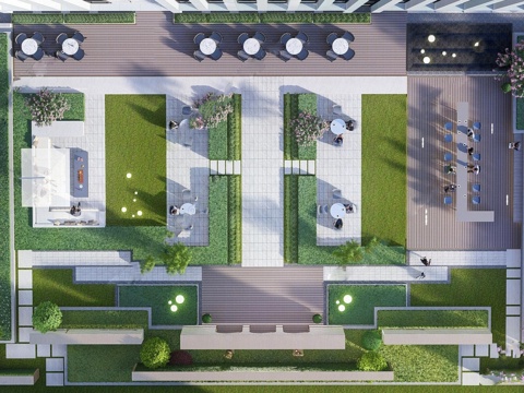  现代屋顶花园 空中花园 庭院花园su模型 