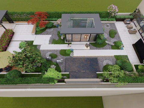  现代屋顶花园 庭院花园 空中花园su模型 