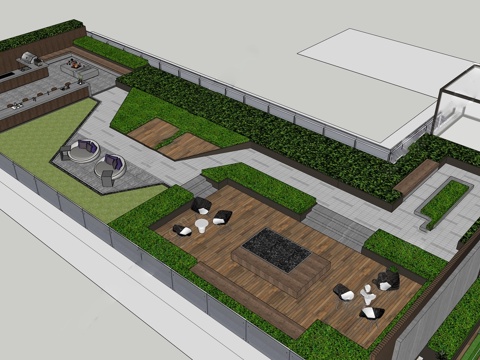  现代屋顶花园 庭院花园 空中花园su模型 