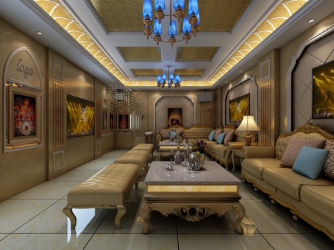  简欧豪华ktv包间欧式3d模型 