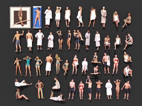  现代3D泳池人物模型 洗浴人物 浴袍人物 比基尼人物 坐 蹲3d模型 