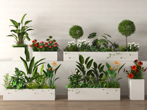  户外花箱 花槽 防腐木花箱 外摆植物3d模型 