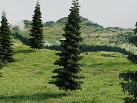  山地景观绿色草地山林风光户外小山坡3d模型 