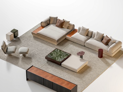  Minotti 沙发茶几组合 超级月亮沙发 转角沙发 沙发椅3d模型 