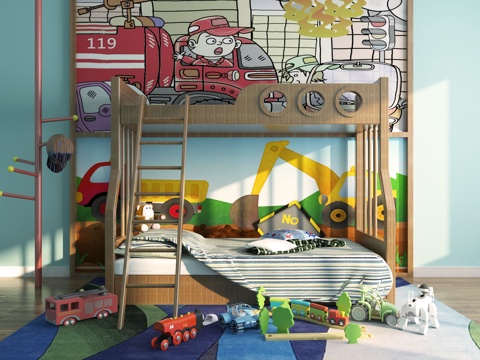  现代玩具 上下床 儿童木床 架子床 双层床3d模型 