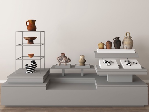  文物展览 古代陶器 艺术陈列 考古文物 历史藏品 博物馆展品3d模型 