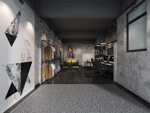  工业风loft风格办公室3d模型 