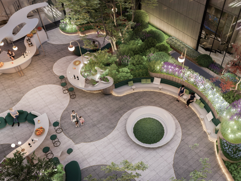  现代屋顶花园 空中花园 庭院花园su模型 