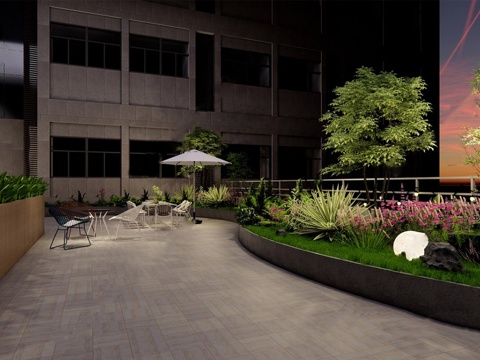  现代屋顶花园 空中花园 庭院花园su模型 