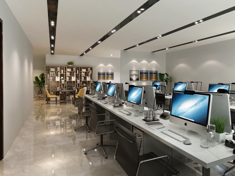  现代公共办公区3d模型 