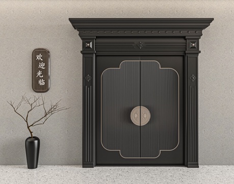  新中式别墅大门3d模型 