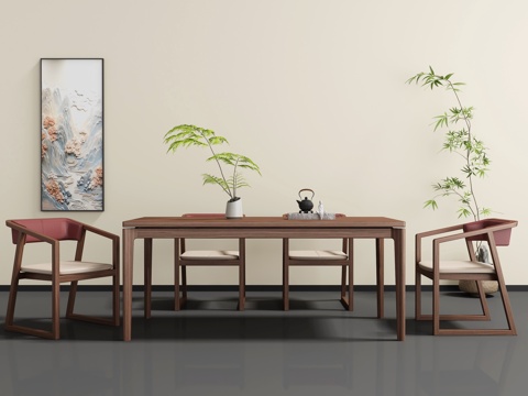  新中式餐桌椅3d模型 