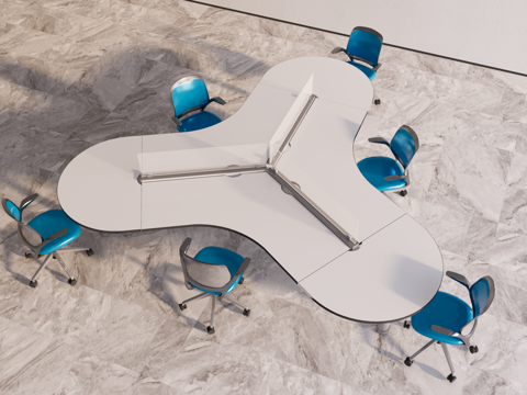  异形组合办公桌共享办公桌su模型 