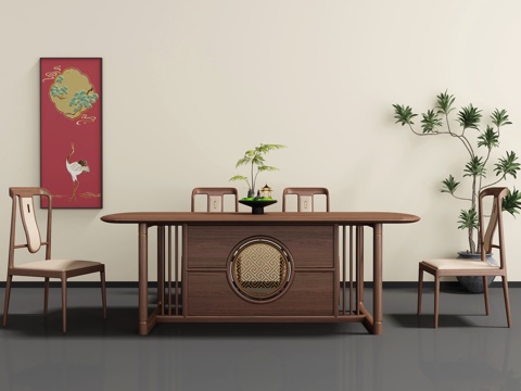  新中式餐桌椅3d模型 