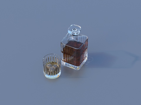  酒杯 冰块 洋酒 玻璃杯3d模型 