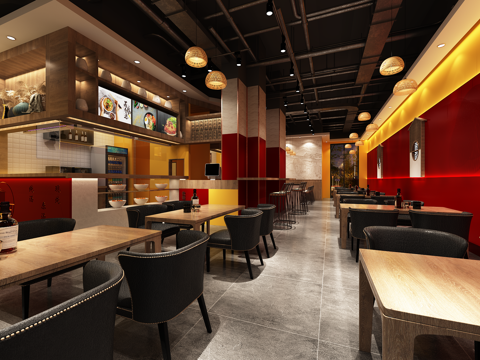  现代新中式西餐厅 酒吧清吧 餐厅饭店 休闲桌椅 多巴胺餐厅3d模型 