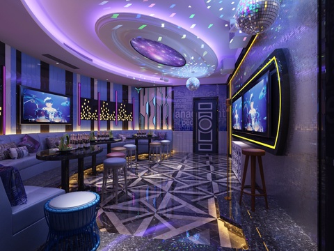  现代ktv包厢 吊灯 沙发 茶几 凳子 电视3d模型 