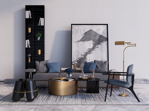  现代休闲沙发茶几组合su模型 