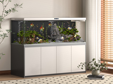  现代鱼缸 观赏鱼缸 水族箱su模型 