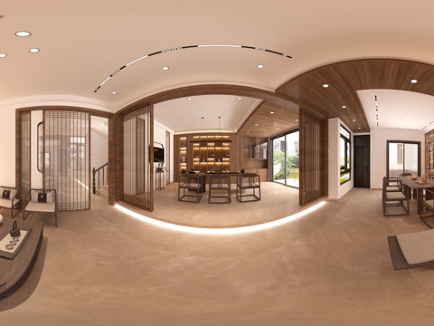 客厅，餐厅，茶厅vr全景3d模型