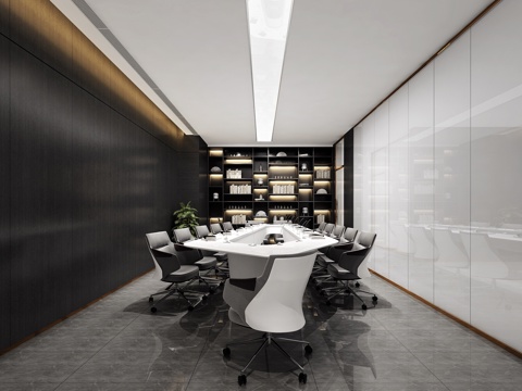  现代会议室 会议桌椅 书柜 现代会议室 会议桌椅 边柜3d模型 