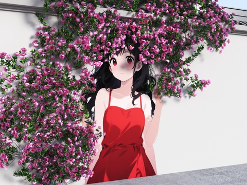  花多墙 卡通围墙 花朵女孩头发 现代美陈墙面 墙绘花朵围墙3d模型 