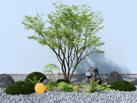  庭院景觀  羅漢松  假山水景  景觀小品3d模型 