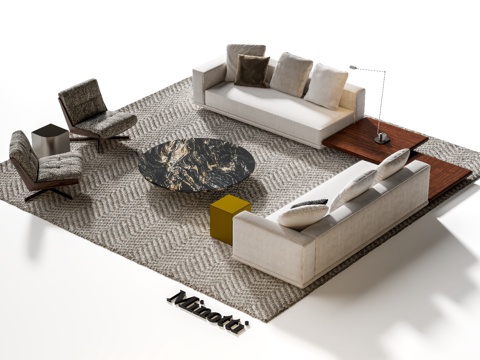  Minotti 沙发茶几组合 转角沙发 客厅沙发 沙发椅3d模型 