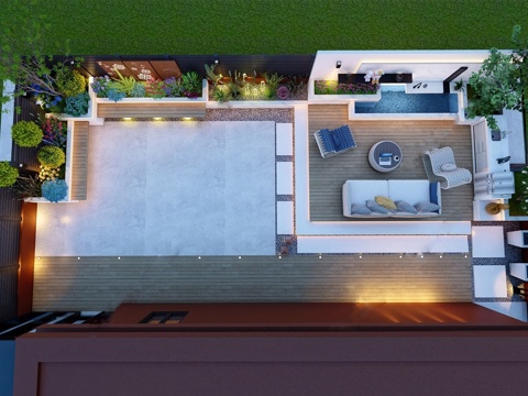  现代屋顶花园 空中花园 庭院花园su模型 