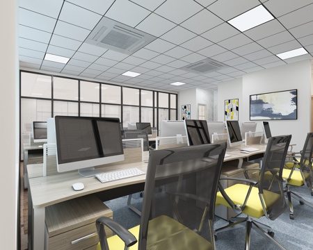  现代公共办公区 铝扣板 公共办公桌 铝合金隔断门3d模型 