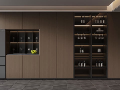  意式極簡(jiǎn)酒柜 紅酒 酒杯3d模型 