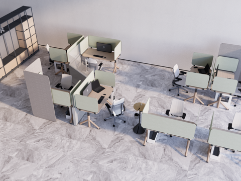  现代智能升降开放办公区办公工位su模型 