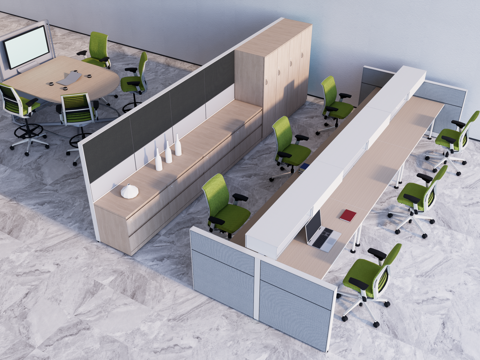  现代多功能智能开放办公区su模型 