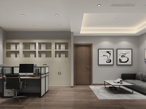  现代办公室办公桌沙发3d模型 