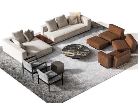  Minotti HORIZONTE沙发茶几组合03 转角沙发3d模型 