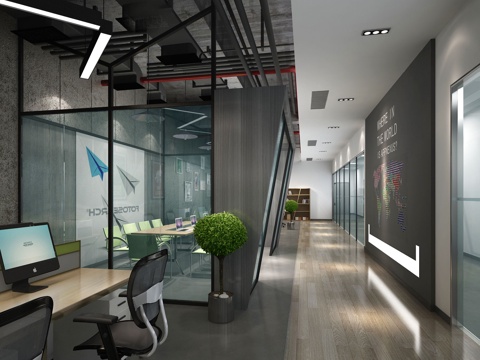  现代开放办公区 办公桌椅组合3d模型 