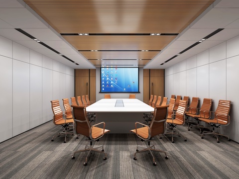  现代会议室 办公室桌椅组合3d模型 