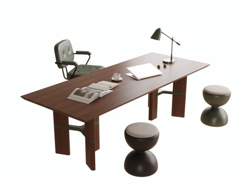  現(xiàn)代書桌椅 書桌 凳子3d模型 