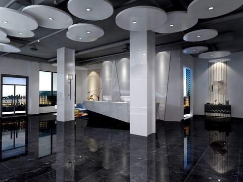  现代办公空间前台 大厅3d模型 