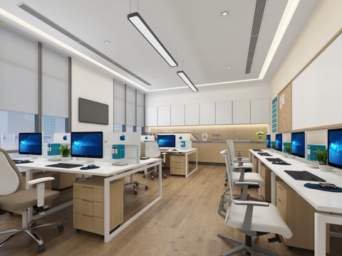  现代办公室 办公桌椅 电脑 椅子 柜子 吊柜3d模型 