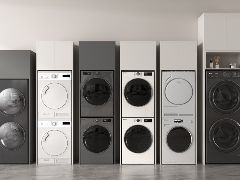  洗衣机 烘洗一体机 洗衣机柜su模型 