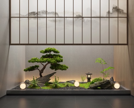  新中式室內(nèi)景觀造景3d模型 